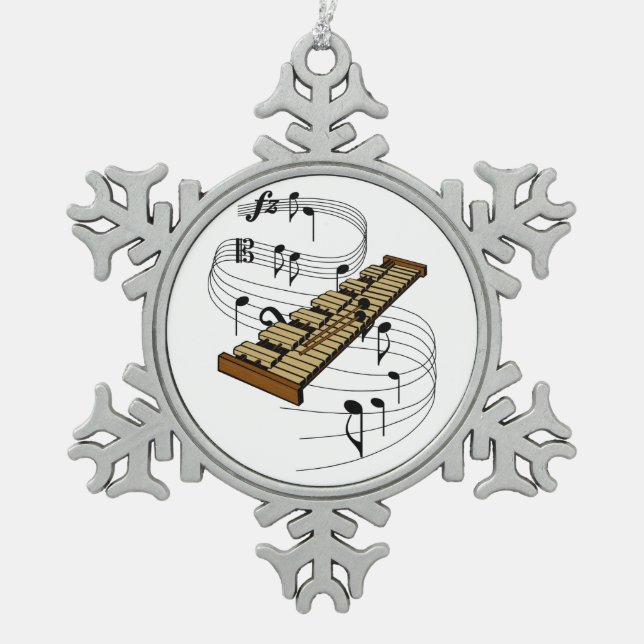 Xylophone Snowflake Pewter Christmas Ornament (Front)