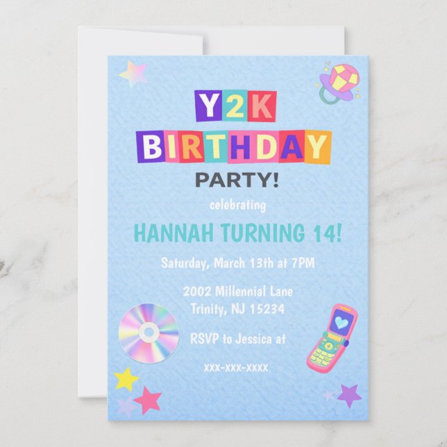 Y2K 2000's Trendy Birthday Party Invitation (Front)
