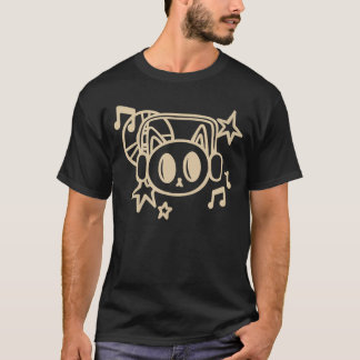 Y2K 90s Cat with Headset Headphone Hears Music vin T-Shirt