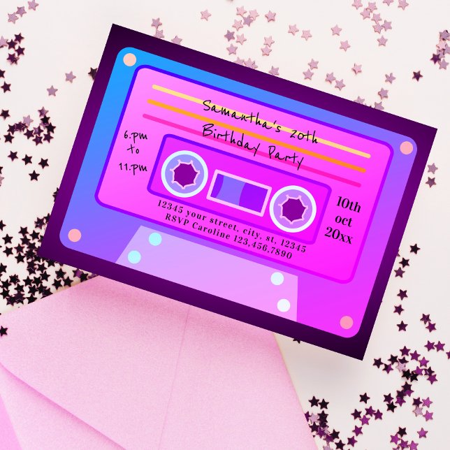 Y2k 90's Purple Vaporwave Cassette Birthday Party Invitation (Creator Uploaded)
