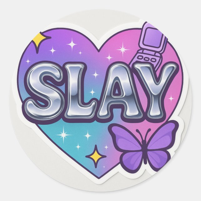 Y2K Aesthetic "SLAY" Chrome Heart Sticker – Retro  (Front)