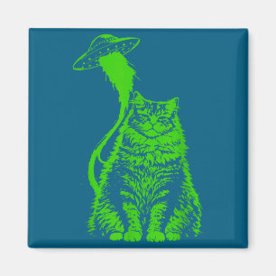Y2k Alien Cat Abduction Meme Illustration Magnet