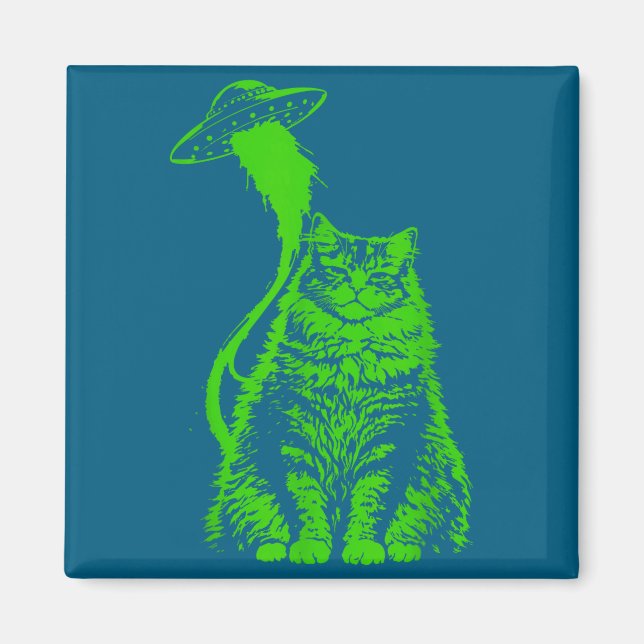 Y2k Alien Cat Abduction Meme Illustration Magnet (Front)
