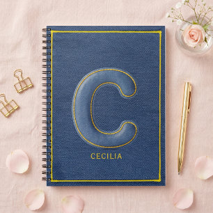 Y2K Blue Denim Puffy Letter C Monogram Name Notebook