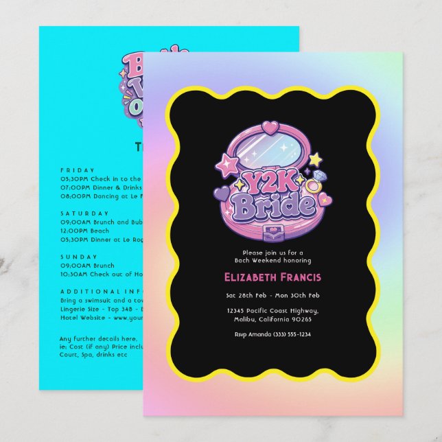 Y2K Bride Retro '90s Throwback Bachelorette Invitation (Front/Back)