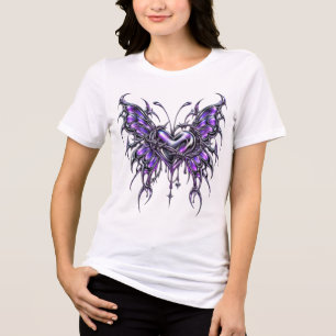 Y2K Cyber Chrome Heart T-Shirt Edgy Grunge Aesth Tri-Blend Shirt