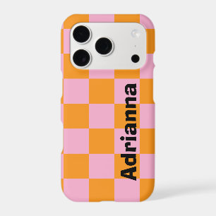 Y2K Design Pastel Pink & Orange Chequered Phone Ca