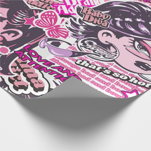 Y2K Drama Addict Collage Wrapping Paper (Corner)