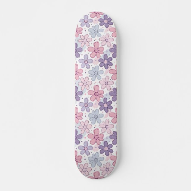 Y2K Flower Seamless Pattern Skateboard (Front)