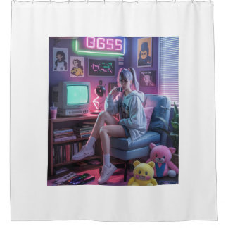 Y2K Gamer Girl Vibes – Retro Tech & Neon Room Aest Shower Curtain