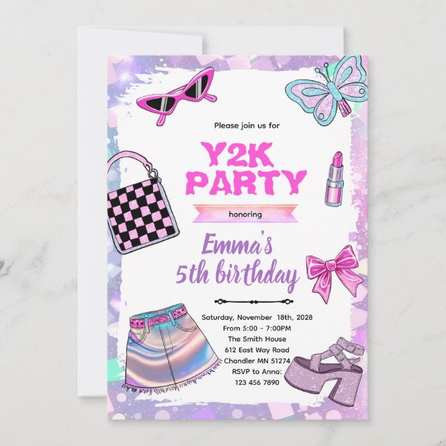 Y2K girly theme party invitation (Front)