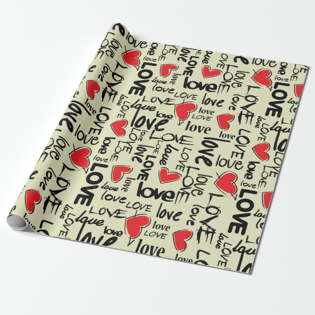 Y2K Grunge Love Typography Pattern Wrapping Paper (Unrolled)