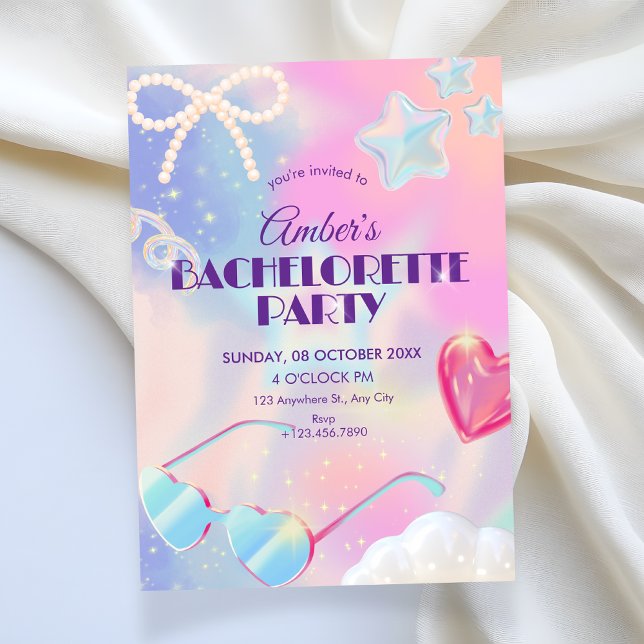 Y2k hologram bachelorette party invitation (Creator Uploaded)