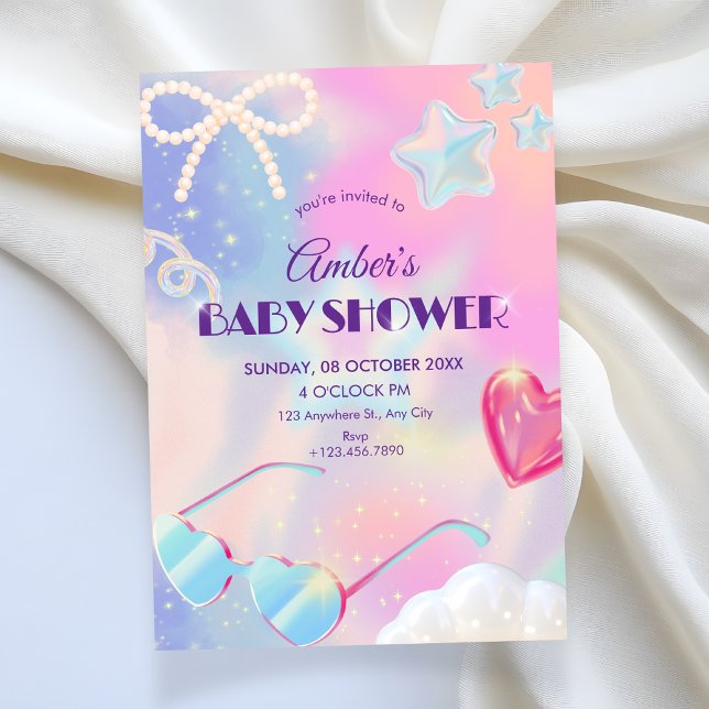 Y2k hologram cute baby shower invitation (Creator Uploaded)