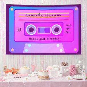 Y2k Pink Blue Purple Cassette 21st Birthday Party Banner