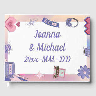 Y2K Pink Purple 2000s Retro Tech Geek Love Wedding Guest Book