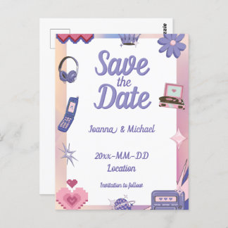 Y2K Pink Purple 2000s Retro Tech Save the Date Postcard