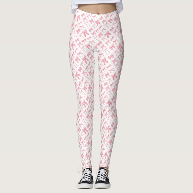 Y2K Pink Trendy Fairycore Bows Leggings (Front)