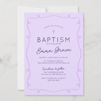 Y2K Purple Whimsical Hand Drawn Baptism Invitation