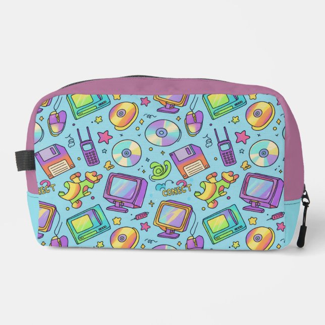 Y2K Retro Tech Aesthetic Doodle Makeup Bag (Front)