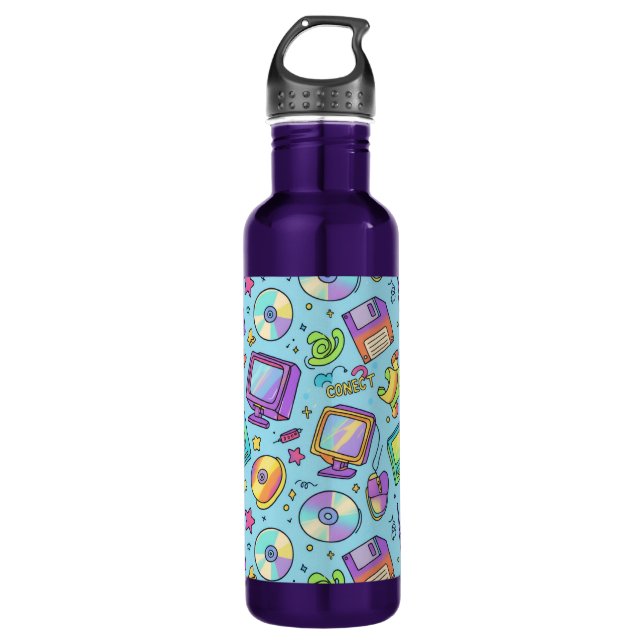 Y2K Retro Tech Aesthetic Doodles Water Bottle (Front)