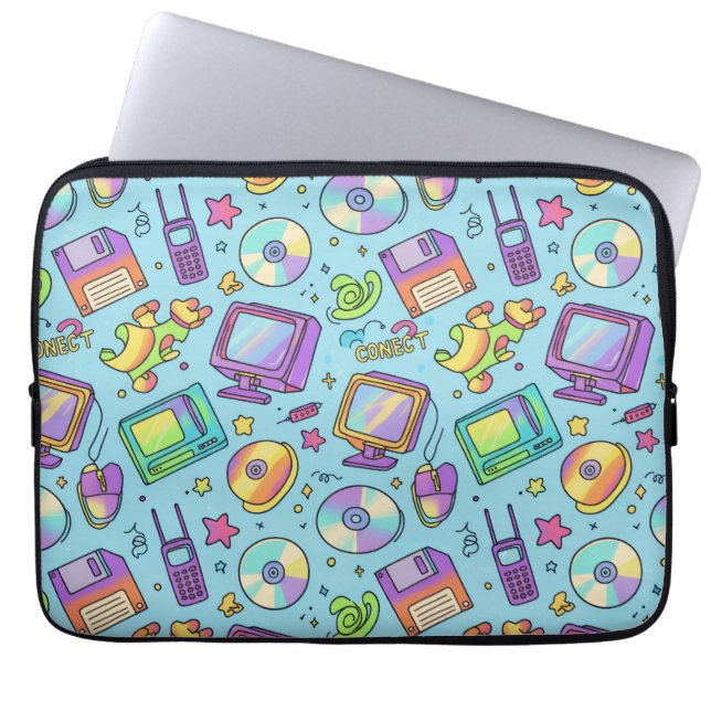 Y2K Retro Tech Aesthetic Padded Laptop Sleeve (Front)