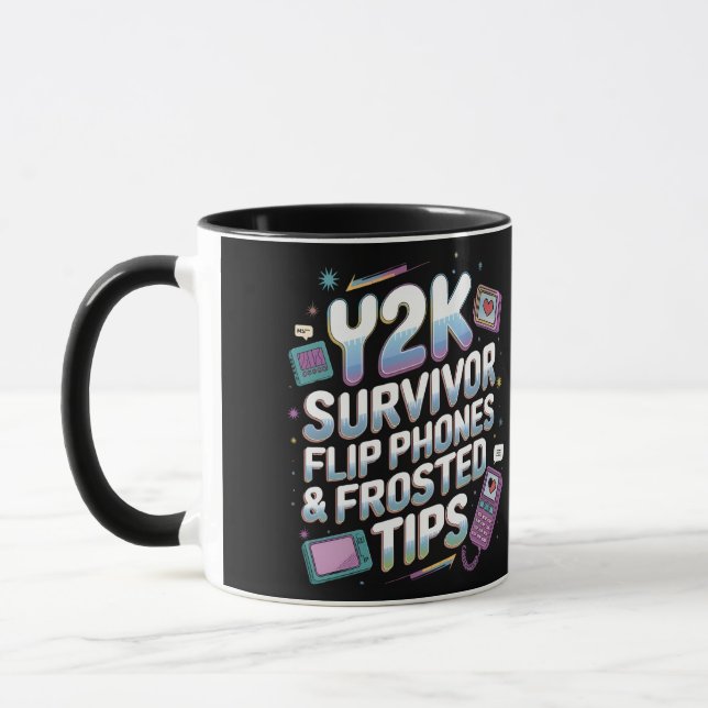 Y2K Survivor – Flip Phones, Frosted Tips & Retro  Mug (Left)