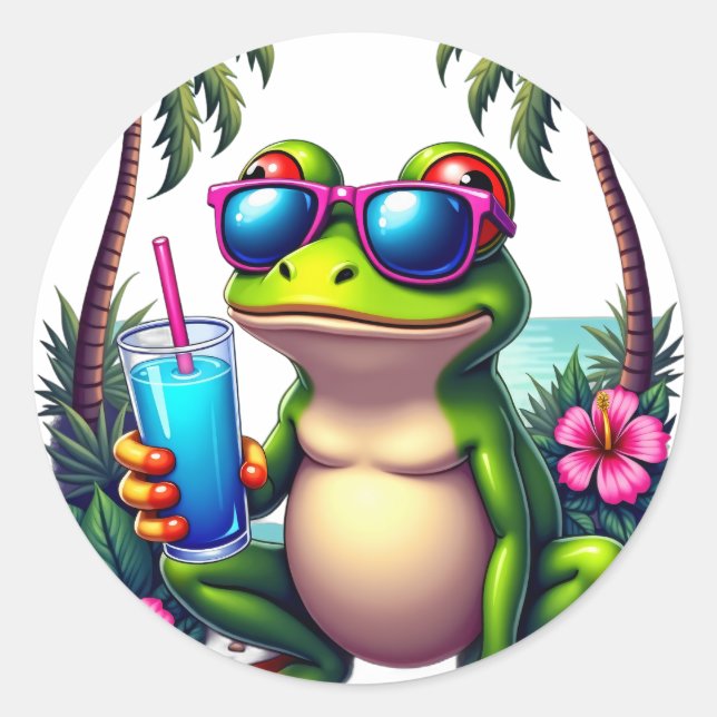 Y2K Tropical Frog Retro 2000s Flip Phone Grumpy Ae Classic Round Sticker (Front)
