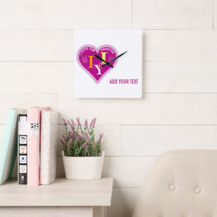 Y2K Vibrant Pink ILY Sign Language Heart Custom Square Wall Clock