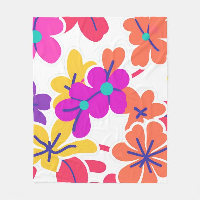 Y2K Vibrant Wildflower Bold Retro Spring Design Fleece Blanket (Front)