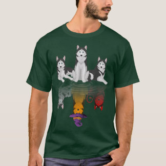 Y4WB Cute Husky Dog Witchy Autumn Halloween Husky  T-Shirt