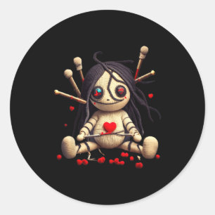 Y Cute Sitting Voodoo Doll Halloween Valentine Day Classic Round Sticker