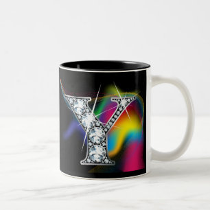 "Y" Diamond Bling on Rainbow Swirl Mug