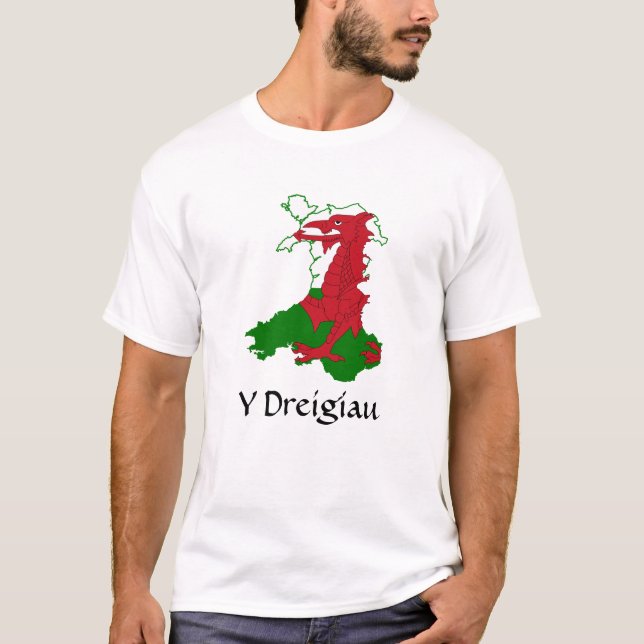 Y Dreigiau Flag Map of Wales T-Shirt  (Front)