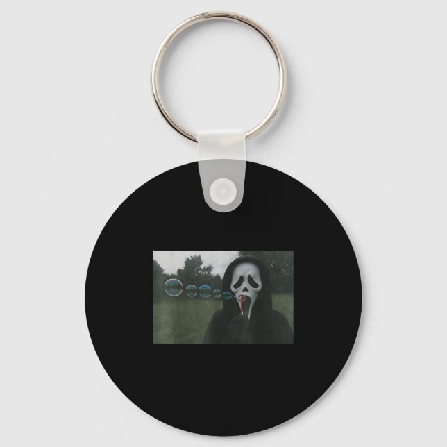 Y Face Blowing Bubbles Funny Horror Halloween Meme Key Ring (Front)