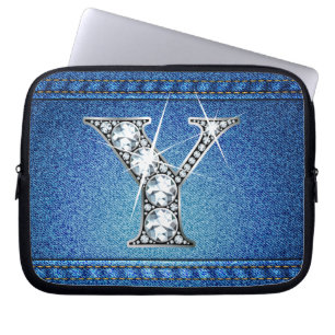 Y Faux "Diamond" Denim Stitching Electronics Bag