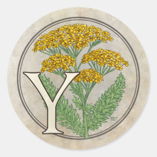 Y for Yarrow Flower Monogram Classic Round Sticker
