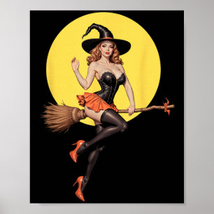 Y Halloween Witch Pin-up Girl Riding A Broomstick Poster