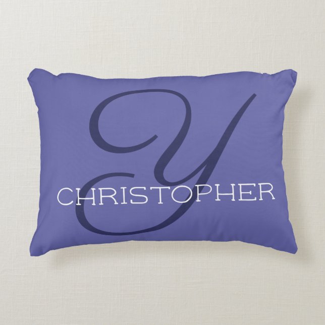 Y Initial Calligraphy Name Trendy Very Peri Blue Decorative Cushion (Front)