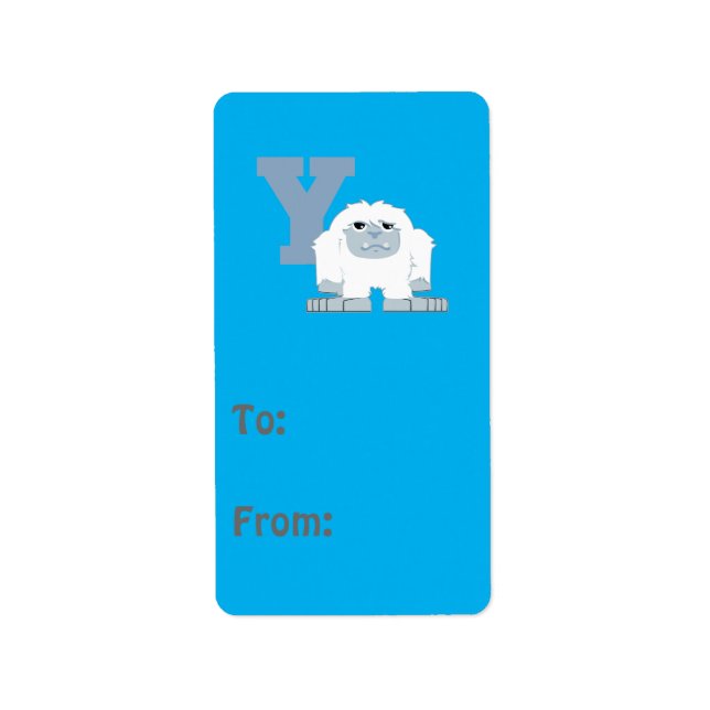 Y is for Yeti Cute Cartoon Yeti Monster Label (Front)