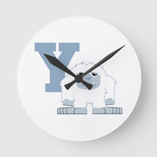 Y is for Yeti Cute Cartoon Yeti Monster Round Clock (Front)