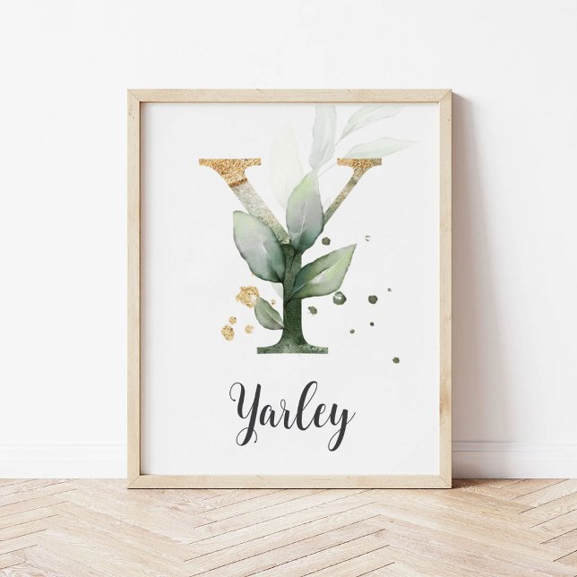 Y Letter Monogram Greenery Nursery Name Wall Print (Creator Uploaded)