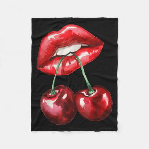 Y Lips Cherry Trendy Vintage Retro Cherry Valentin Fleece Blanket
