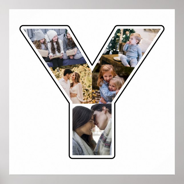 Y Monogram Create Your Own 6 Photo Collage White Poster (Front)