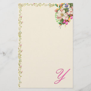 Y Monogram Floral Bouquet Stationery