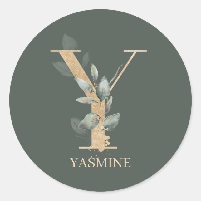 Y Monogram Floral Personalised Classic Round Sticker (Front)