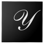 Y Monogram Initial White on Black Ceramic Tile<br><div class="desc">Classic White Letter Monogram on Black Background,  Y.</div>
