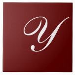 Y Monogram Initial White on Dark Red Ceramic Tile<br><div class="desc">Classic White Letter Monogram on Maroon Background,  Y.</div>