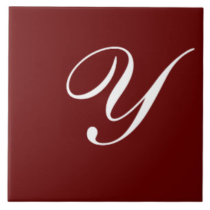 Y Monogram Initial White on Dark Red Ceramic Tile