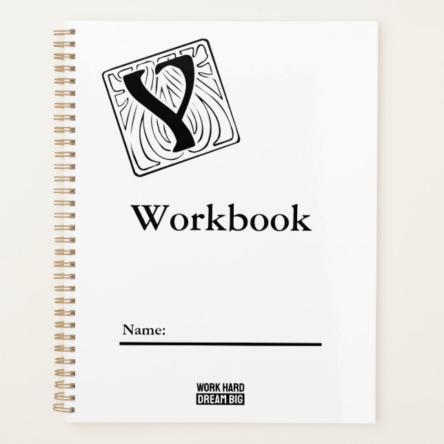 Y Monogram Workbook black and white Planner (Front)
